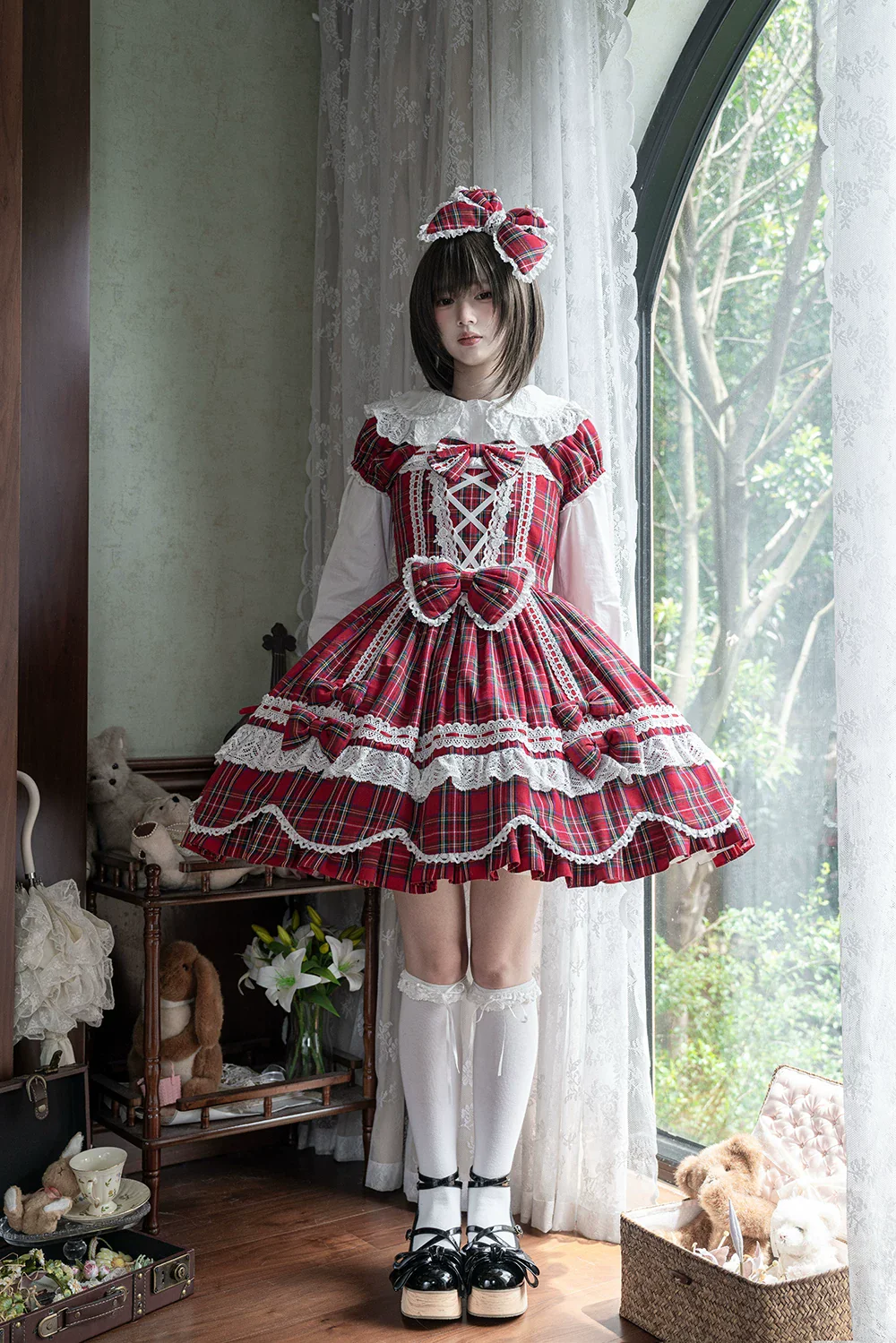 Plaid Petal Bunny - Old School Lolita Plaid OP Dress, Petal-shaped Hem - Image 31