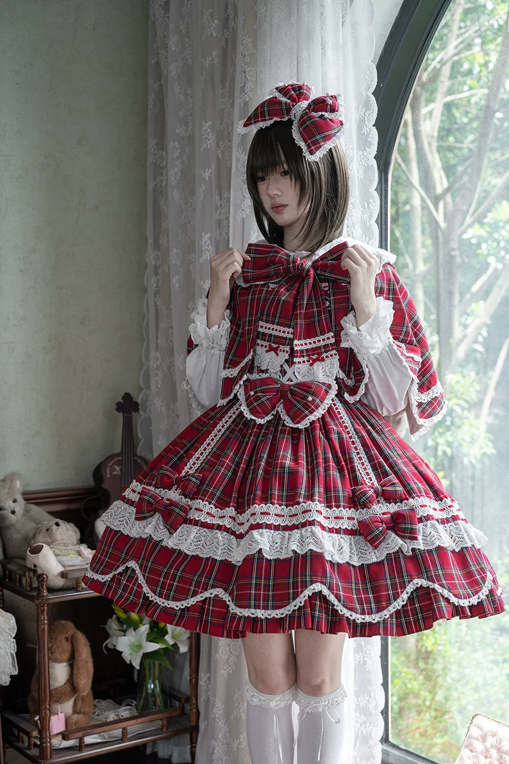 Plaid Petal Bunny - Old School Lolita Plaid OP Dress, Petal-shaped Hem - Image 34