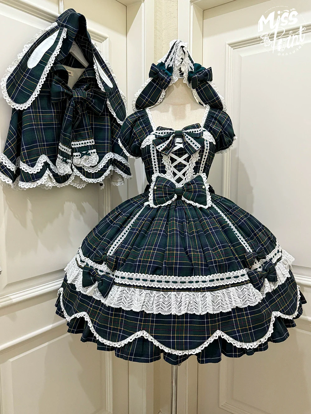 Plaid Petal Bunny - Old School Lolita Plaid OP Dress, Petal-shaped Hem - Image 42