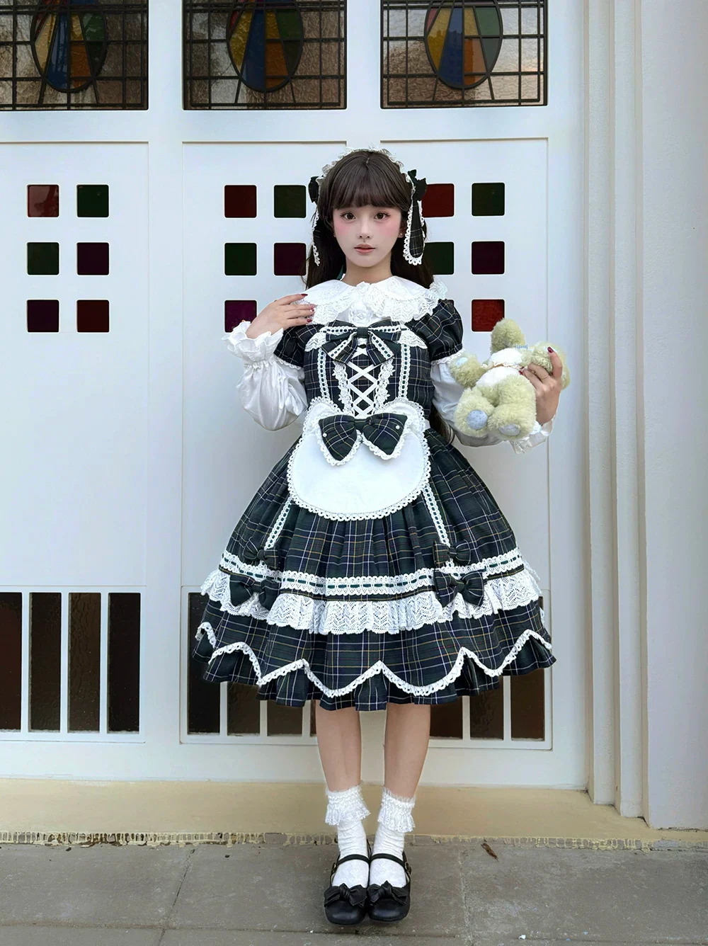 Plaid Petal Bunny - Old School Lolita Plaid OP Dress, Petal-shaped Hem - Image 43