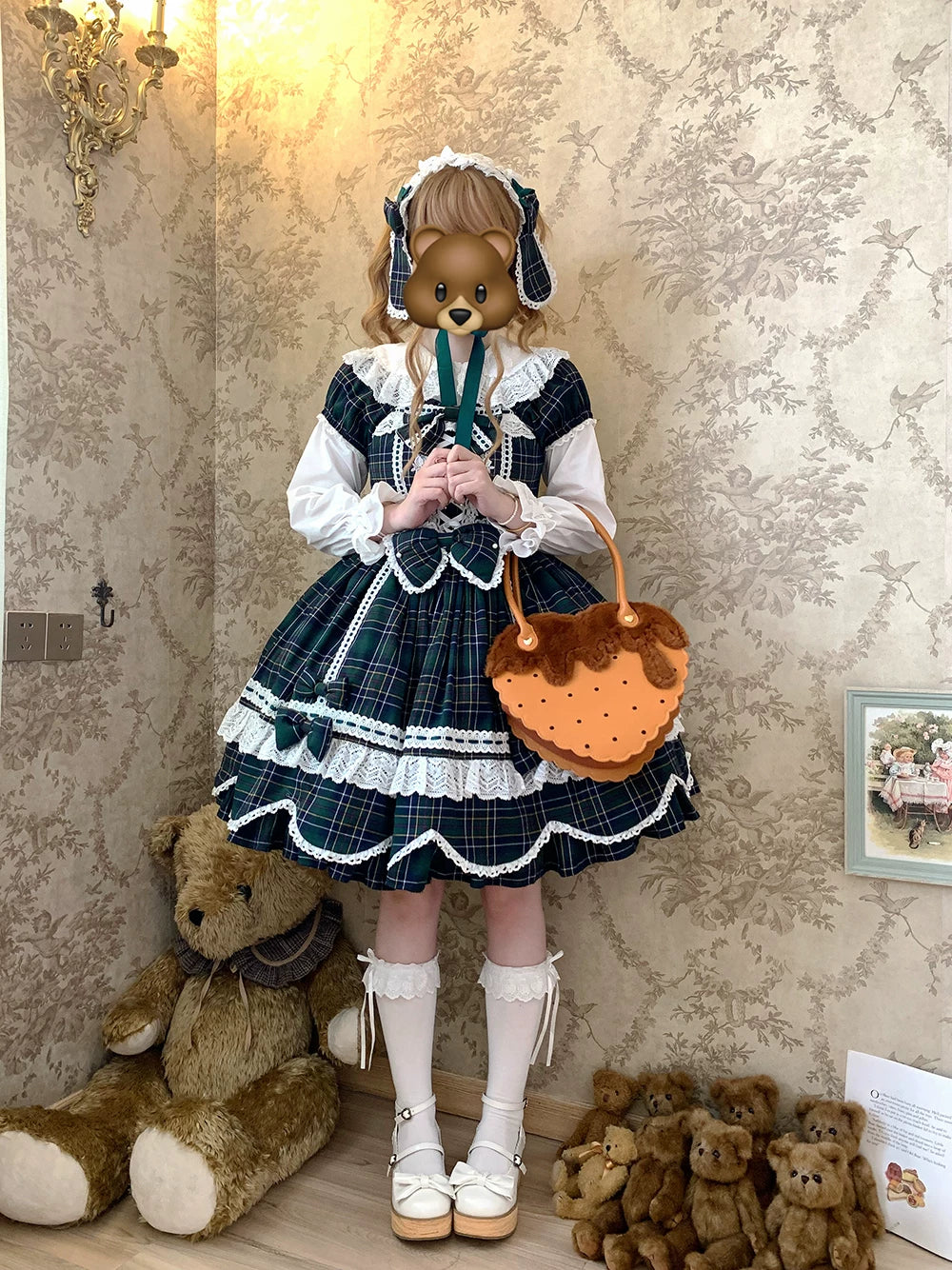 Plaid Petal Bunny - Old School Lolita Plaid OP Dress, Petal-shaped Hem - Image 47