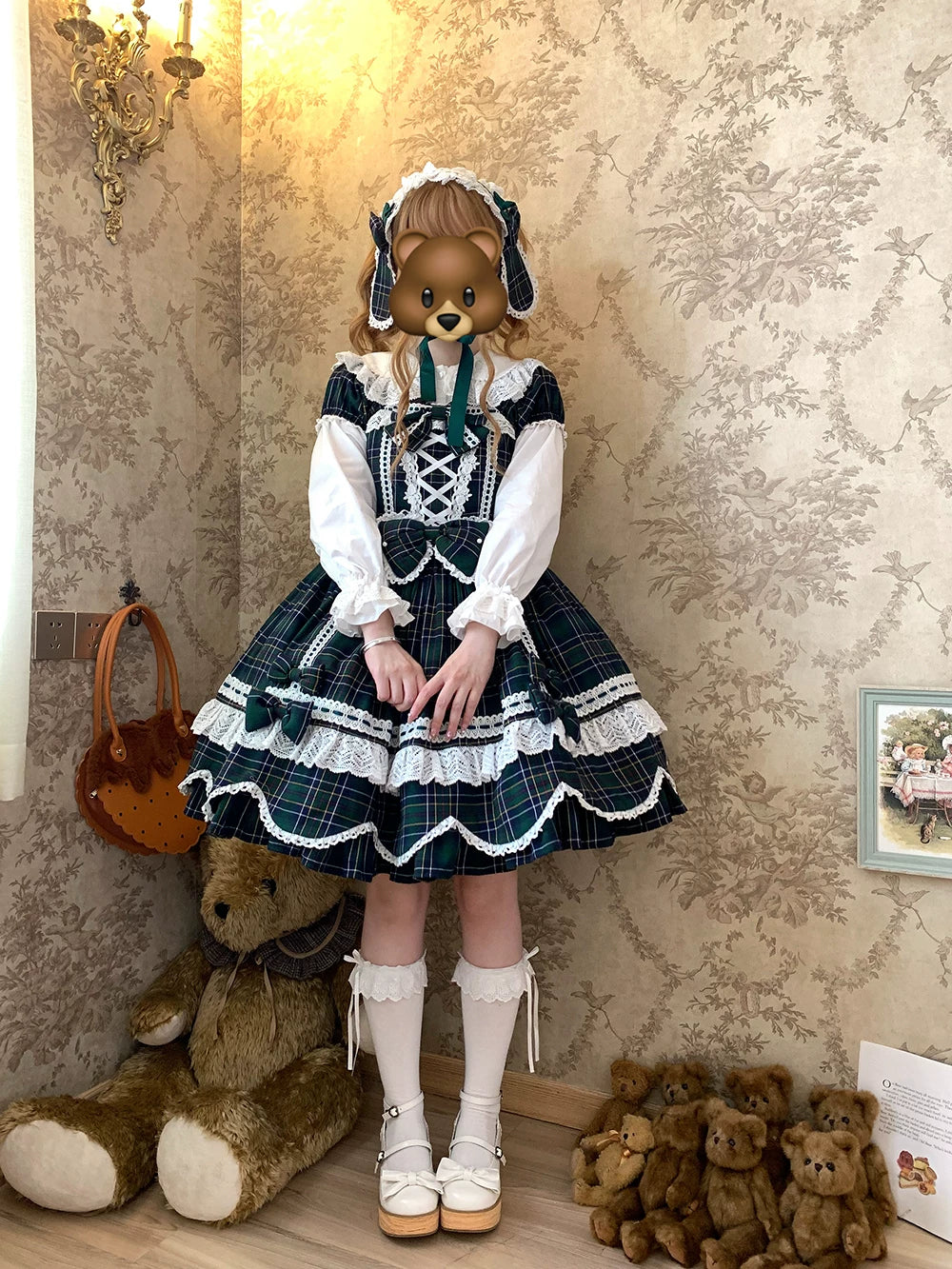 Plaid Petal Bunny - Old School Lolita Plaid OP Dress, Petal-shaped Hem - Image 48