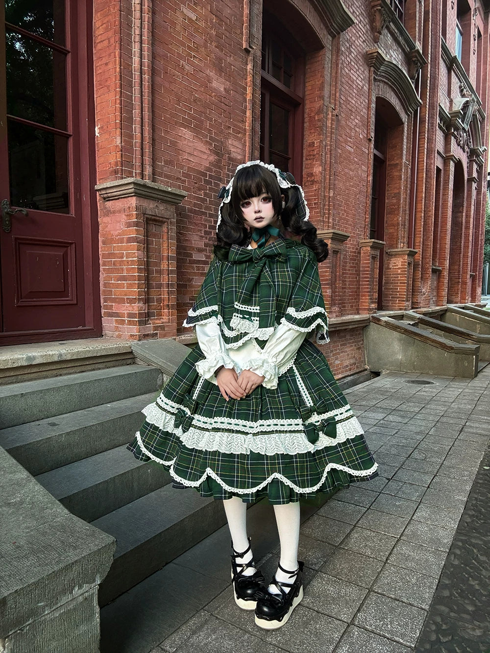Plaid Petal Bunny - Old School Lolita Plaid OP Dress, Petal-shaped Hem - Image 52