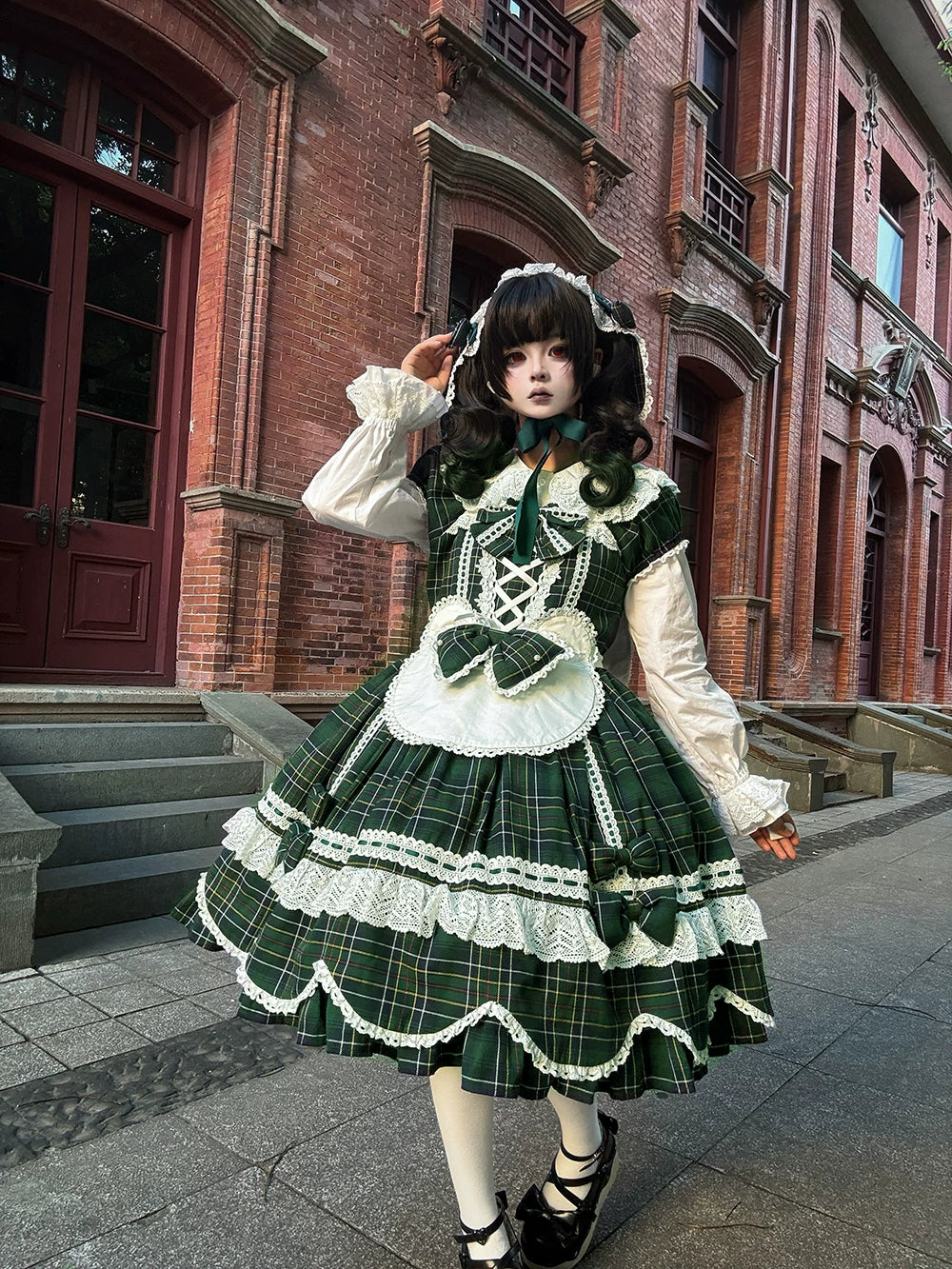 Plaid Petal Bunny - Old School Lolita Plaid OP Dress, Petal-shaped Hem - Image 53