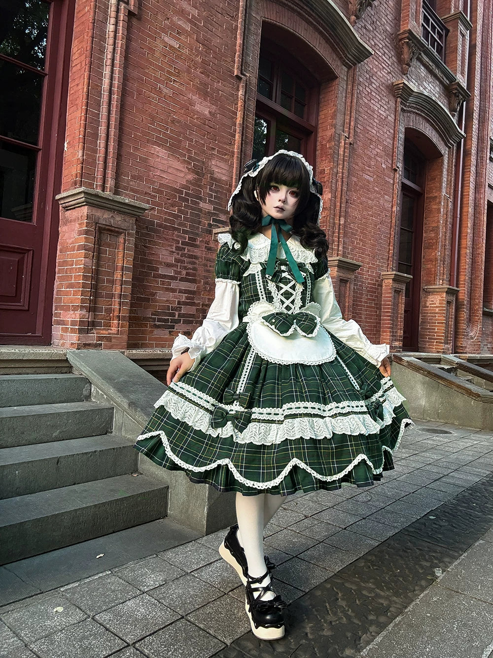 Plaid Petal Bunny - Old School Lolita Plaid OP Dress, Petal-shaped Hem - Image 54