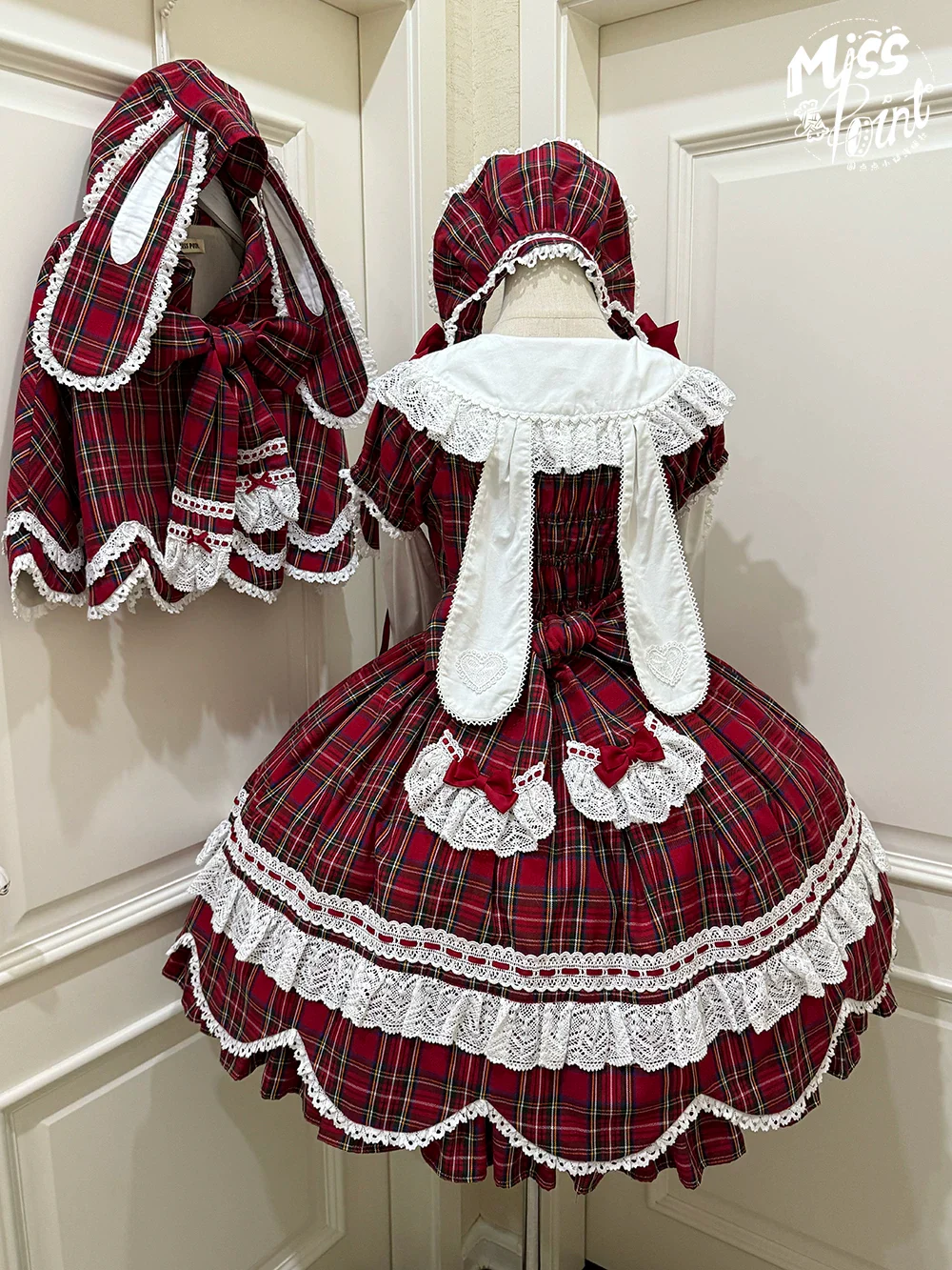 Plaid Petal Bunny - Old School Lolita Plaid OP Dress, Petal-shaped Hem - Image 9