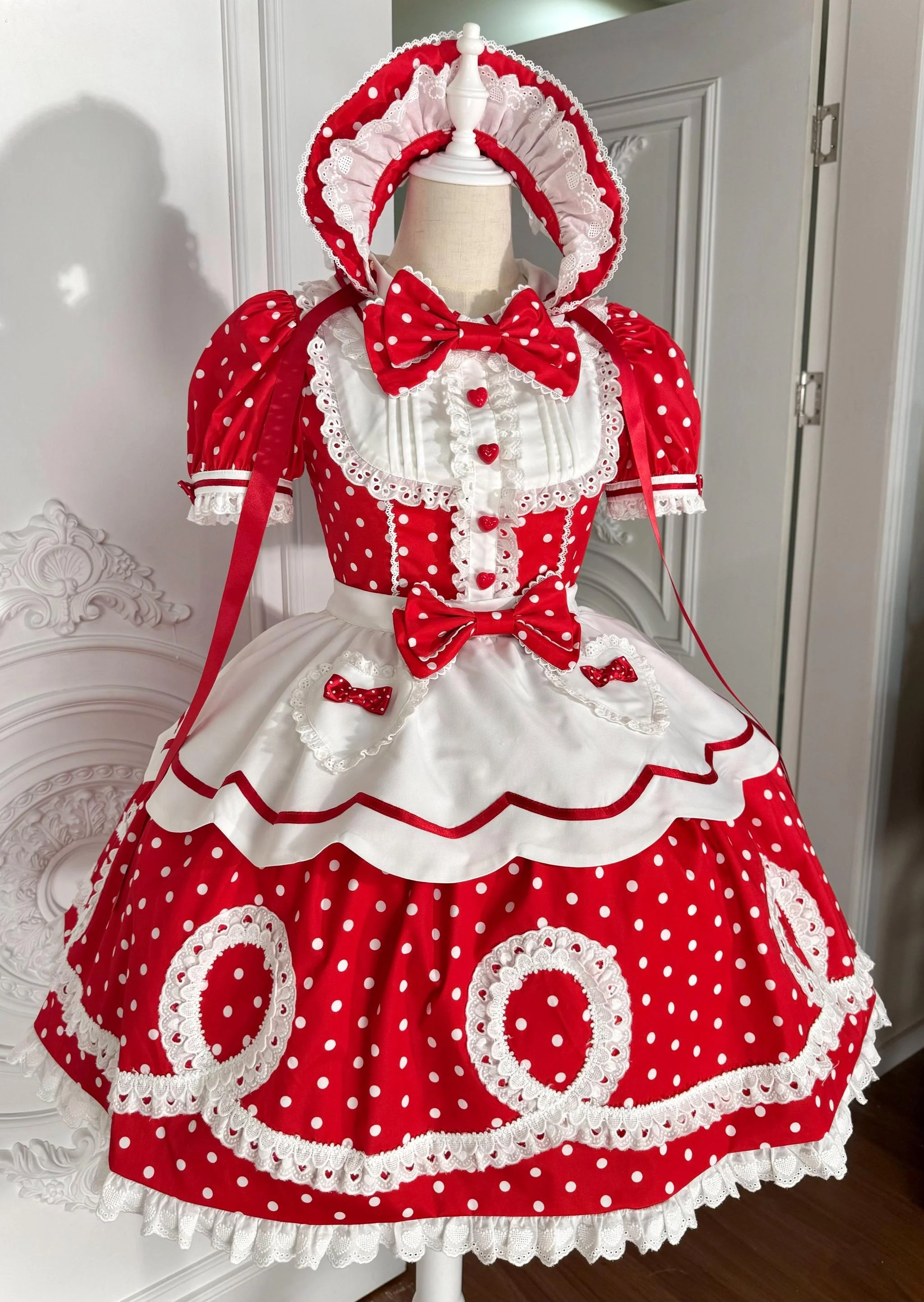 Candy Shop Manager - Old School Lolita Striped OP Dress, Detachable Apron - Image 3