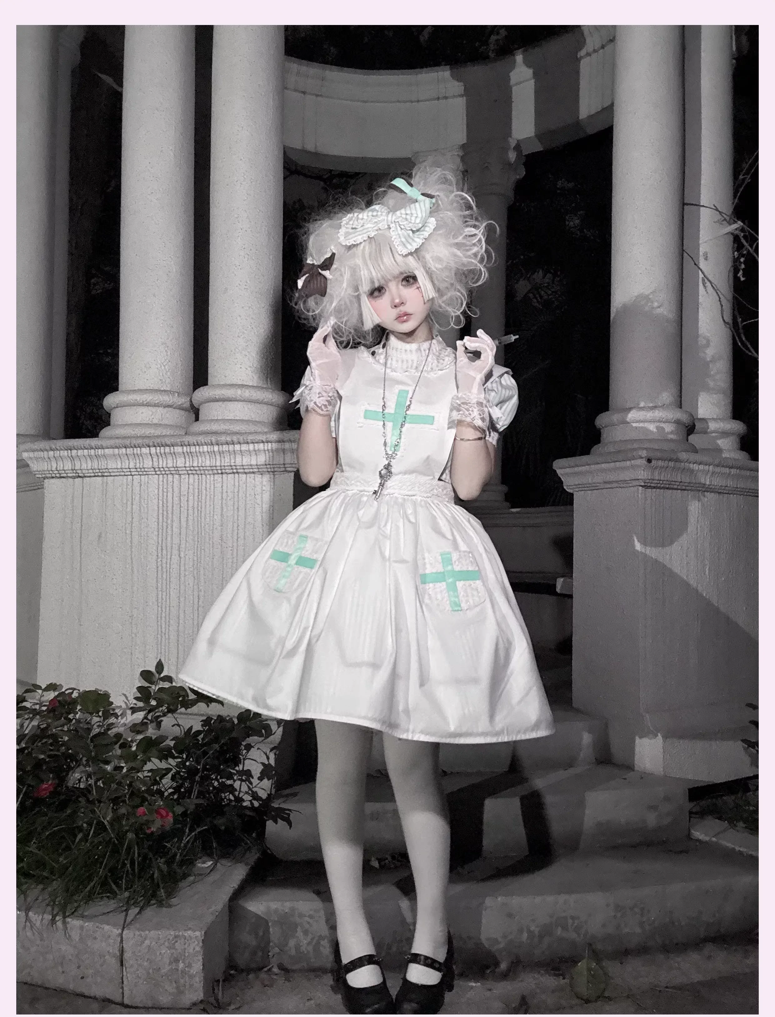 Mint Prescription - Old School Lolita Striped OP Dress, Electrocardiogram Trace - Image 20