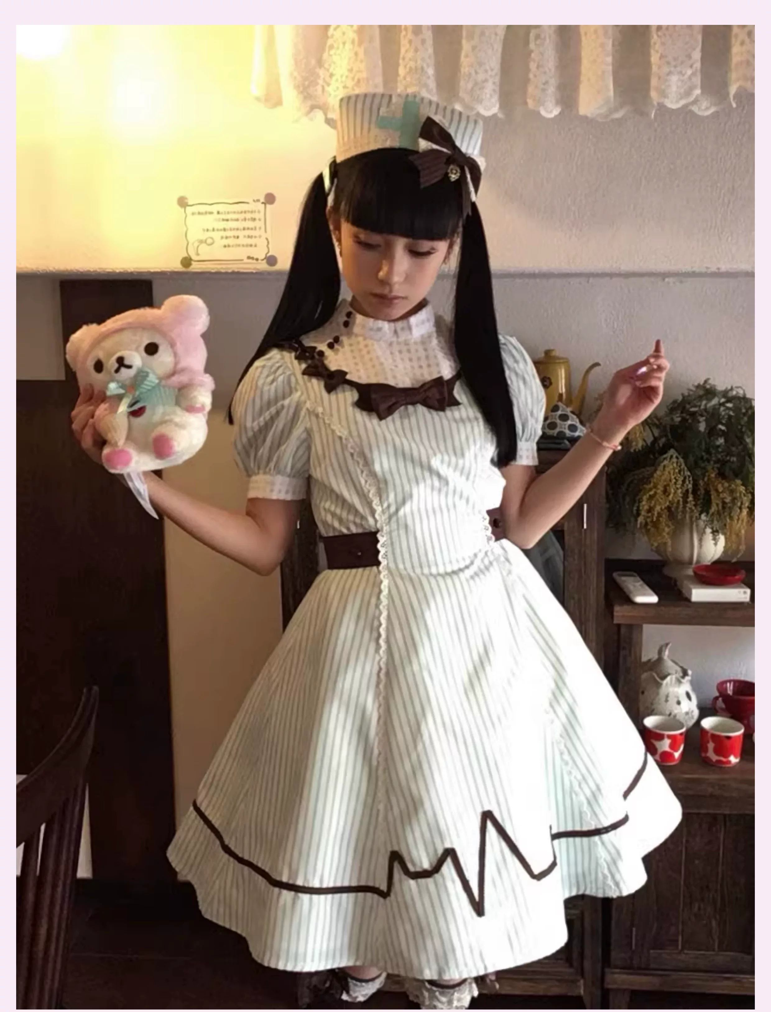 Mint Prescription - Old School Lolita Striped OP Dress, Electrocardiogram Trace - Image 9