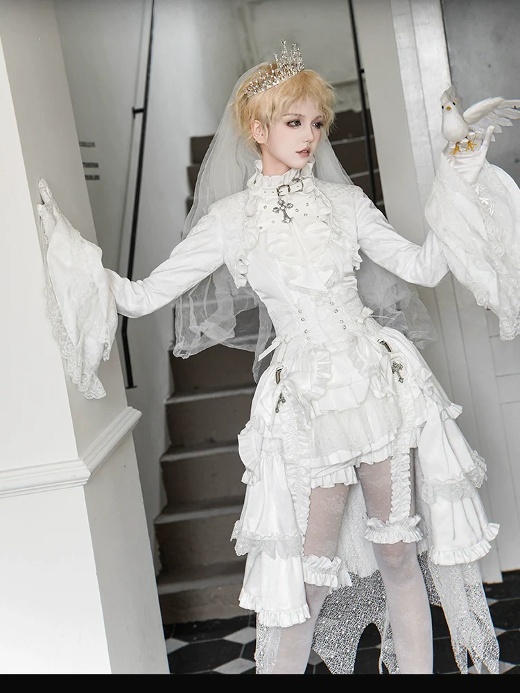 Omega Wedding Gothic Ouji Lolita White Suit - Image 6