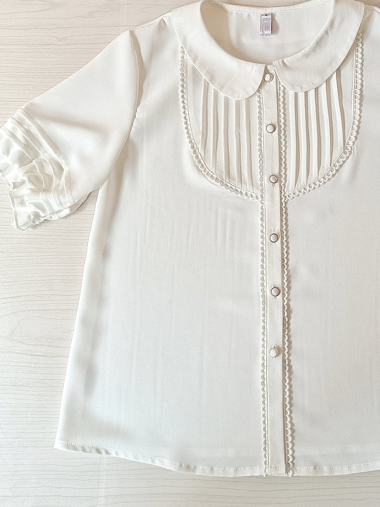 Elegant Lolita Chiffon White Short Blouse - Image 5