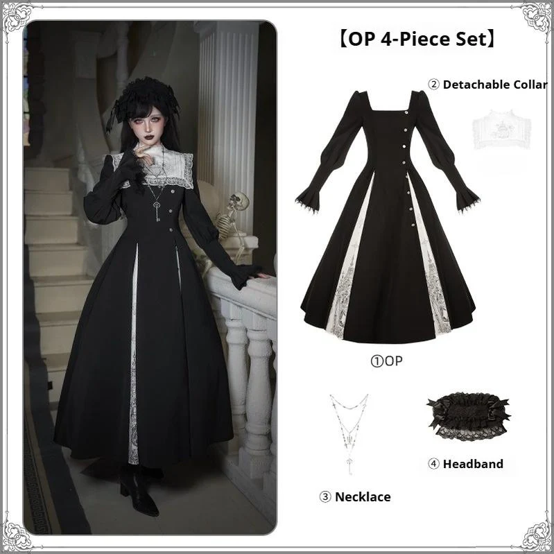 With PUJI - Letter and Poetry · Raven's Night Song - Oriental Aesthetics Gothic Lolita Dress Set - Image 10