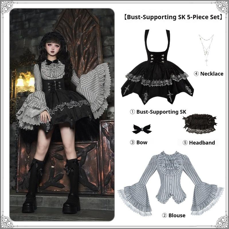 With PUJI - Letter and Poetry · Raven's Night Song - Oriental Aesthetics Gothic Lolita Dress Set - Image 11
