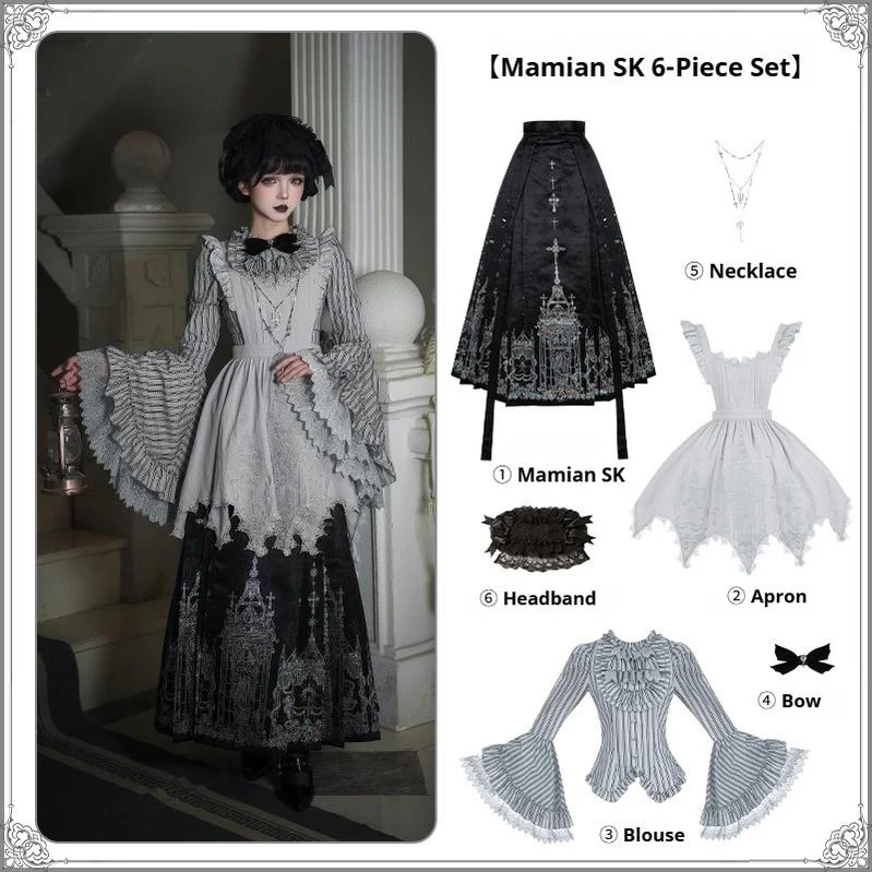 With PUJI - Letter and Poetry · Raven's Night Song - Oriental Aesthetics Gothic Lolita Dress Set - Image 12