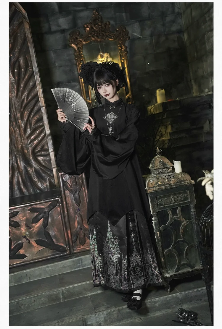 With PUJI - Letter and Poetry · Raven's Night Song - Oriental Aesthetics Gothic Lolita Dress Set - Image 30