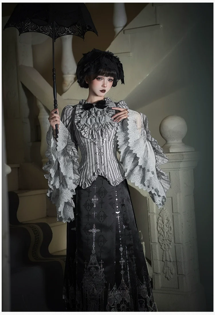 With PUJI - Letter and Poetry · Raven's Night Song - Oriental Aesthetics Gothic Lolita Dress Set - Image 35