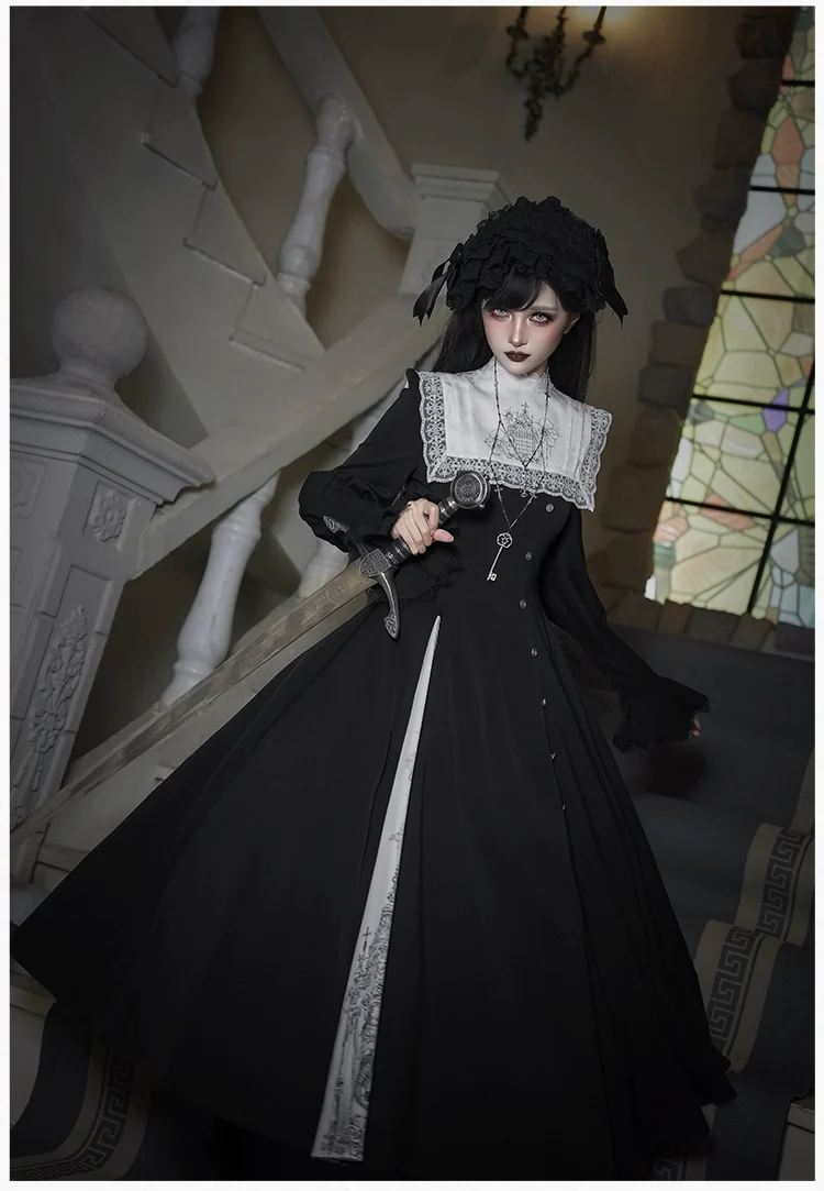 With PUJI - Letter and Poetry · Raven's Night Song - Oriental Aesthetics Gothic Lolita Dress Set - Image 38