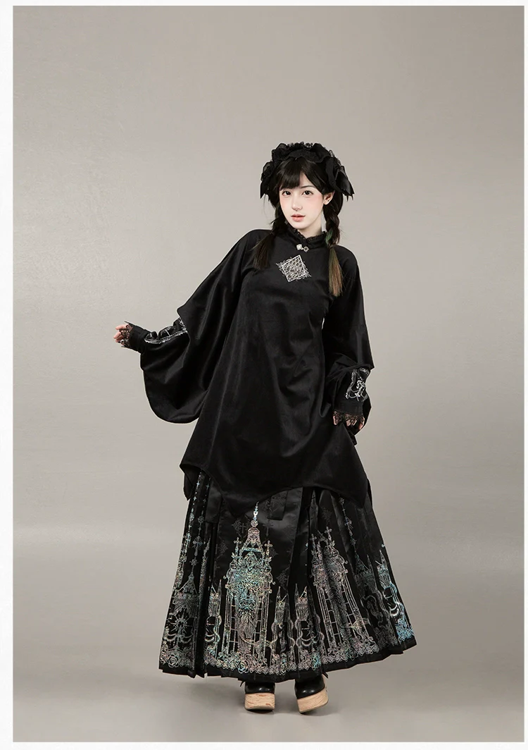 With PUJI - Letter and Poetry · Raven's Night Song - Oriental Aesthetics Gothic Lolita Dress Set - Image 44
