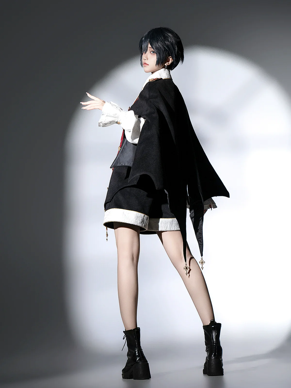 Vampire Youth - Ouji Lolita Bat Shaped Cape Set, Gold Embroidery & Red Accents - Image 6