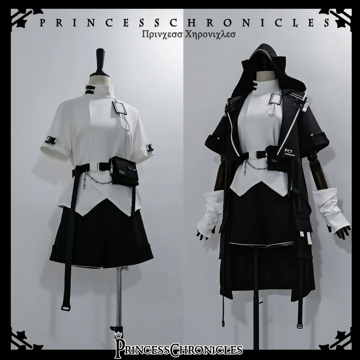 White Cat Dark - Techwear Cyberpunk Cat Ear Hooded Jacket, Pocket Shorts - Image 3