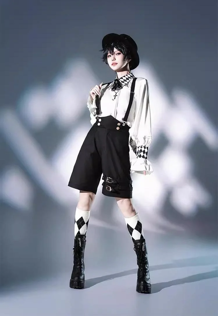 Fantasy Wonderland - Ouji Lolita Checkered Blouse, Suspenders Pants and Cape - Image 16