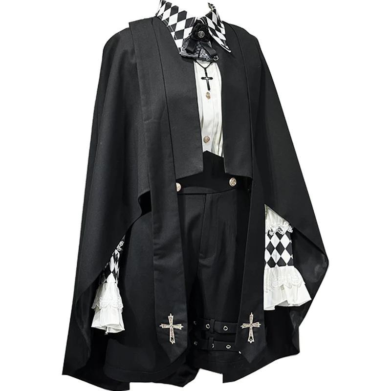 Fantasy Wonderland - Ouji Lolita Checkered Blouse, Suspenders Pants and Cape - Image 18