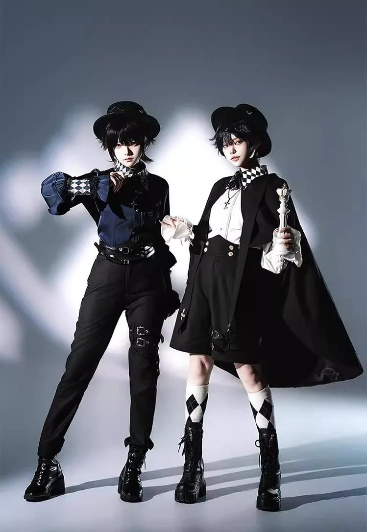 Fantasy Wonderland - Ouji Lolita Checkered Blouse, Suspenders Pants and Cape - Image 2