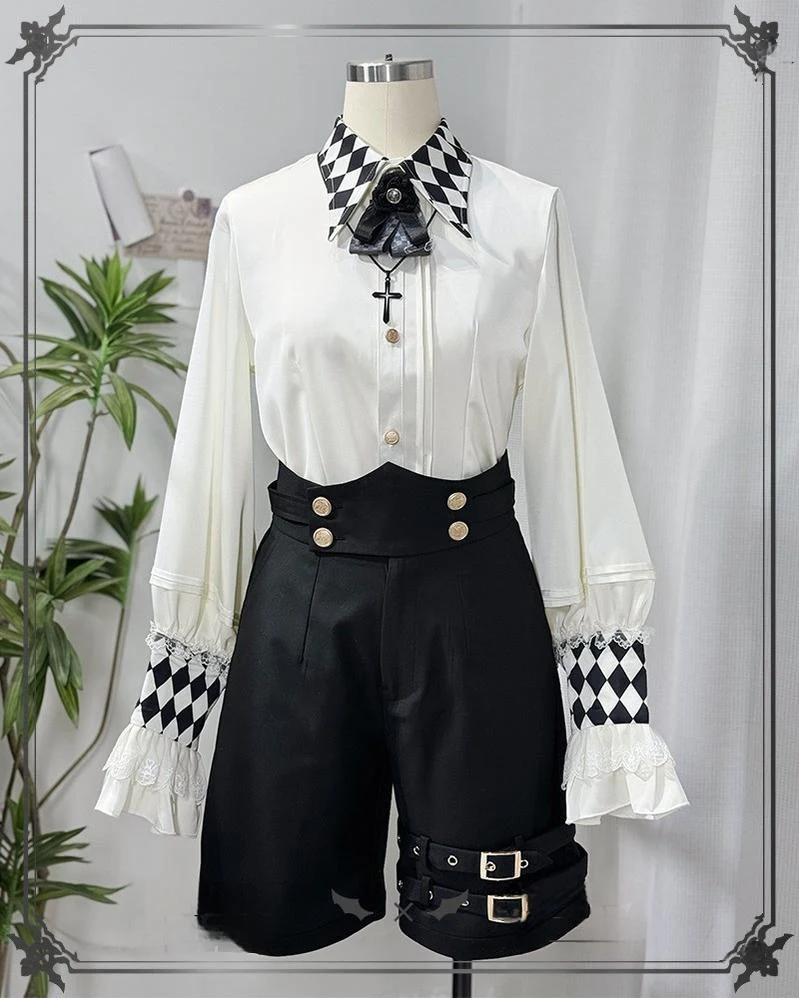Fantasy Wonderland - Ouji Lolita Checkered Blouse, Suspenders Pants and Cape - Image 30
