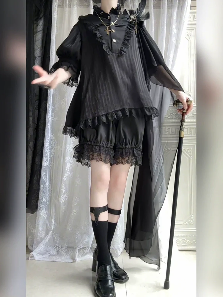 Black Moonlight - Ouji Lolita Chiffon Shirt Outfit - Image 2