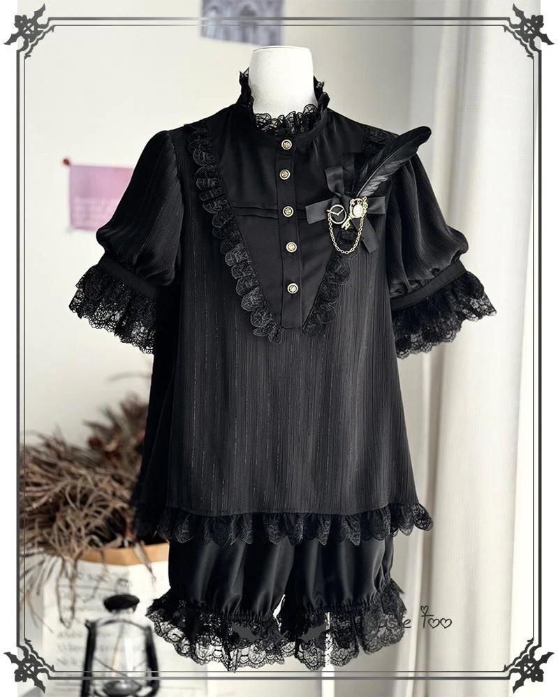 Black Moonlight - Ouji Lolita Chiffon Shirt Outfit - Image 4
