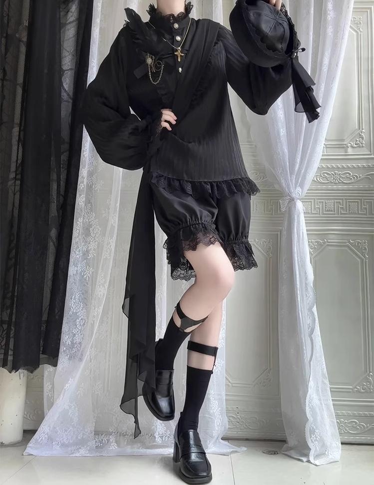 Black Moonlight - Ouji Lolita Chiffon Shirt Outfit - Image 7