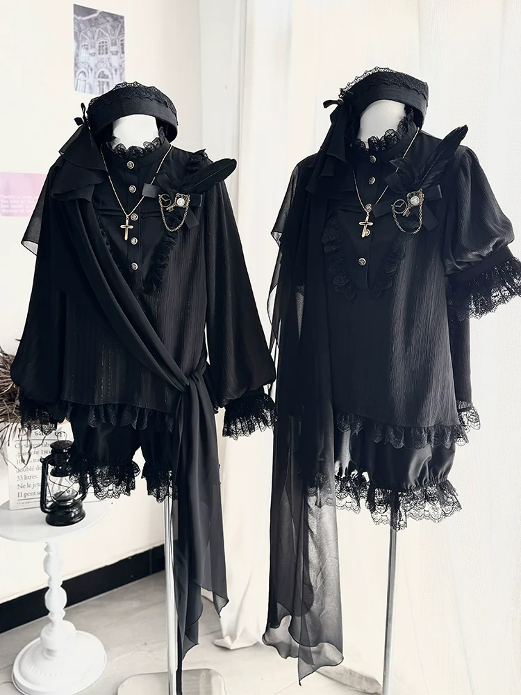 Black Moonlight - Ouji Lolita Chiffon Shirt Outfit - Image 8