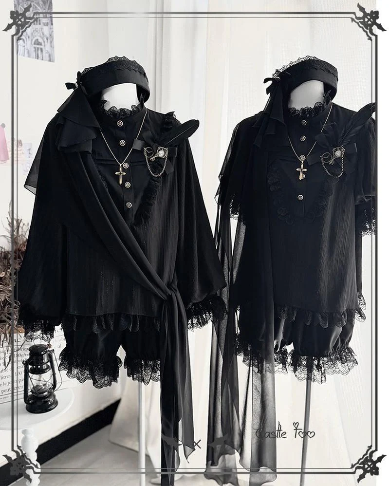 Black Moonlight - Ouji Lolita Chiffon Shirt Outfit - Image 9