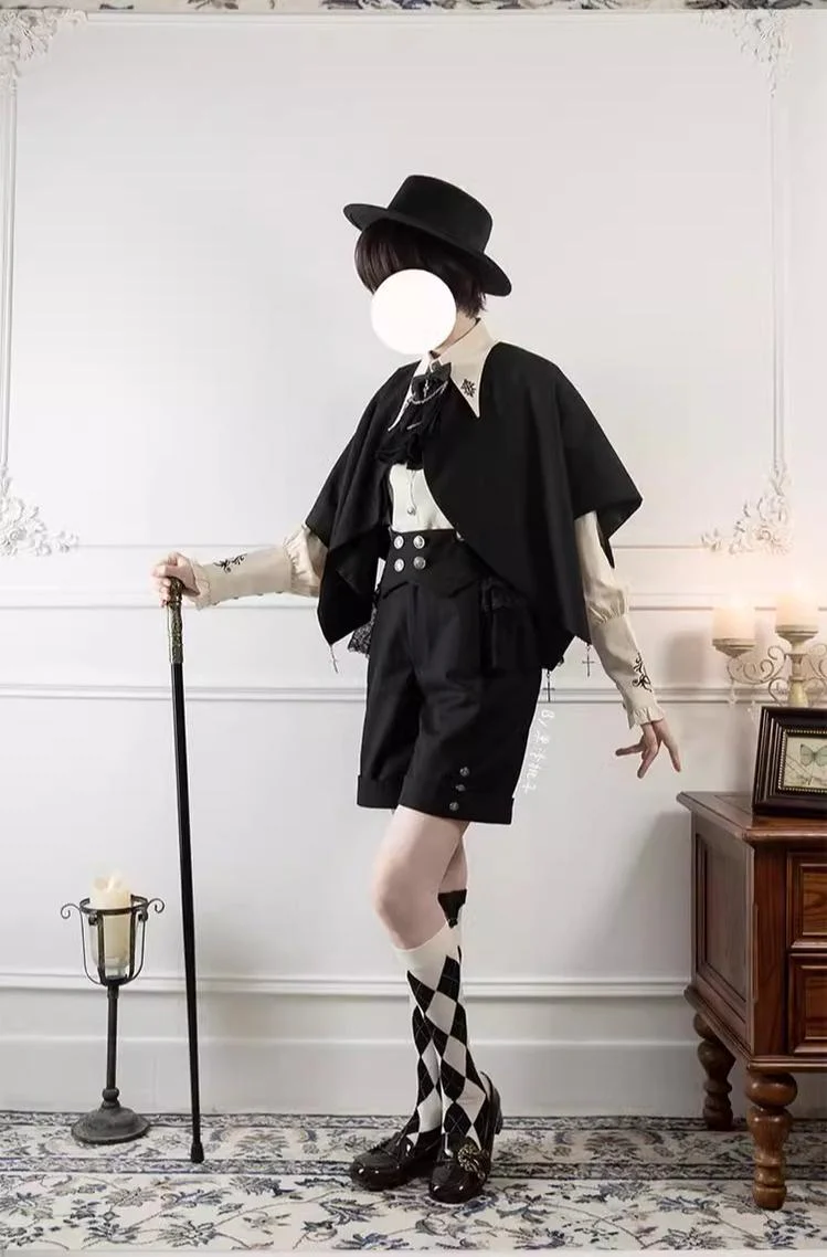Night Raven Magic - Ouji Lolita Dress Set, Suspender Shorts & Cape - Image 11