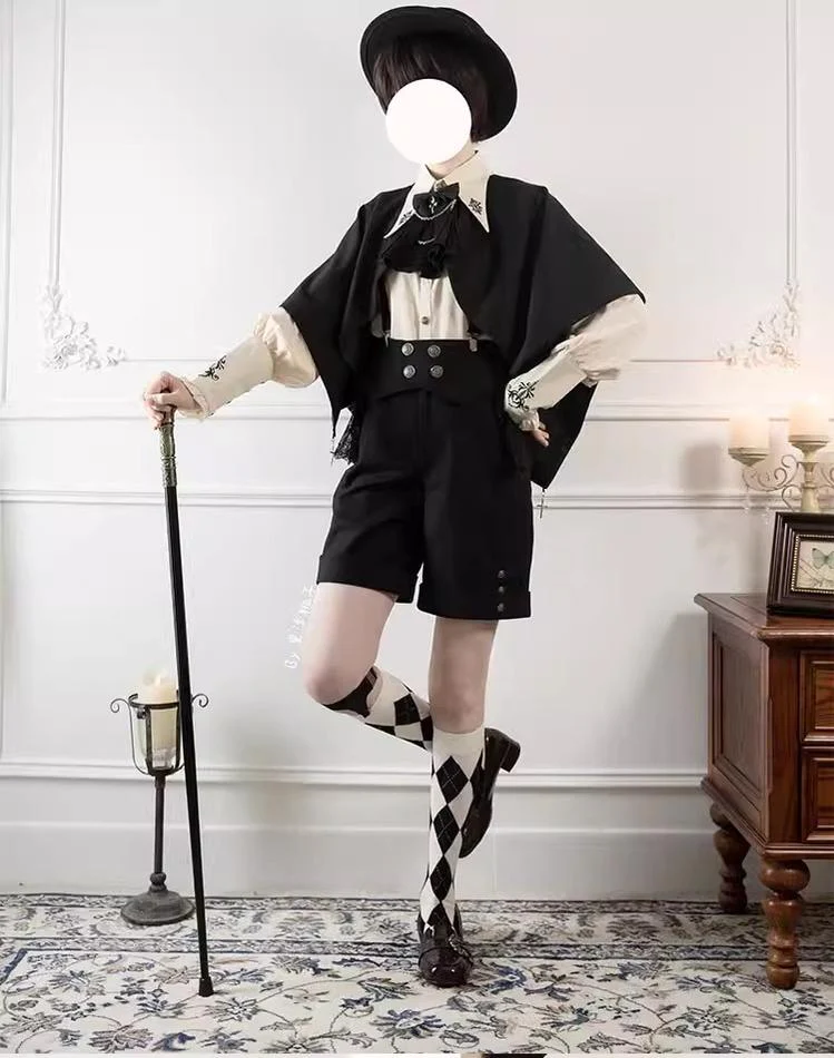 Night Raven Magic - Ouji Lolita Dress Set, Suspender Shorts & Cape - Image 12
