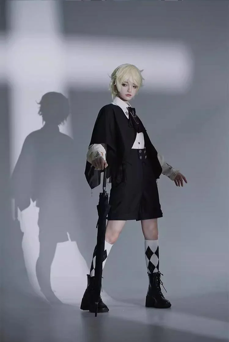Night Raven Magic - Ouji Lolita Dress Set, Suspender Shorts & Cape - Image 14