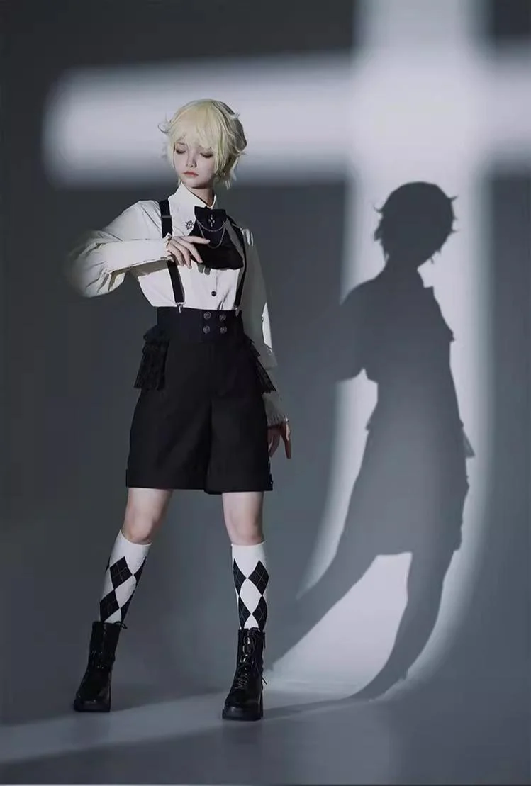 Night Raven Magic - Ouji Lolita Dress Set, Suspender Shorts & Cape - Image 16