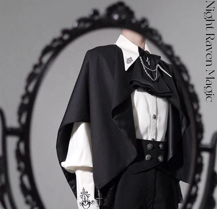 Night Raven Magic - Ouji Lolita Dress Set, Suspender Shorts & Cape - Image 19