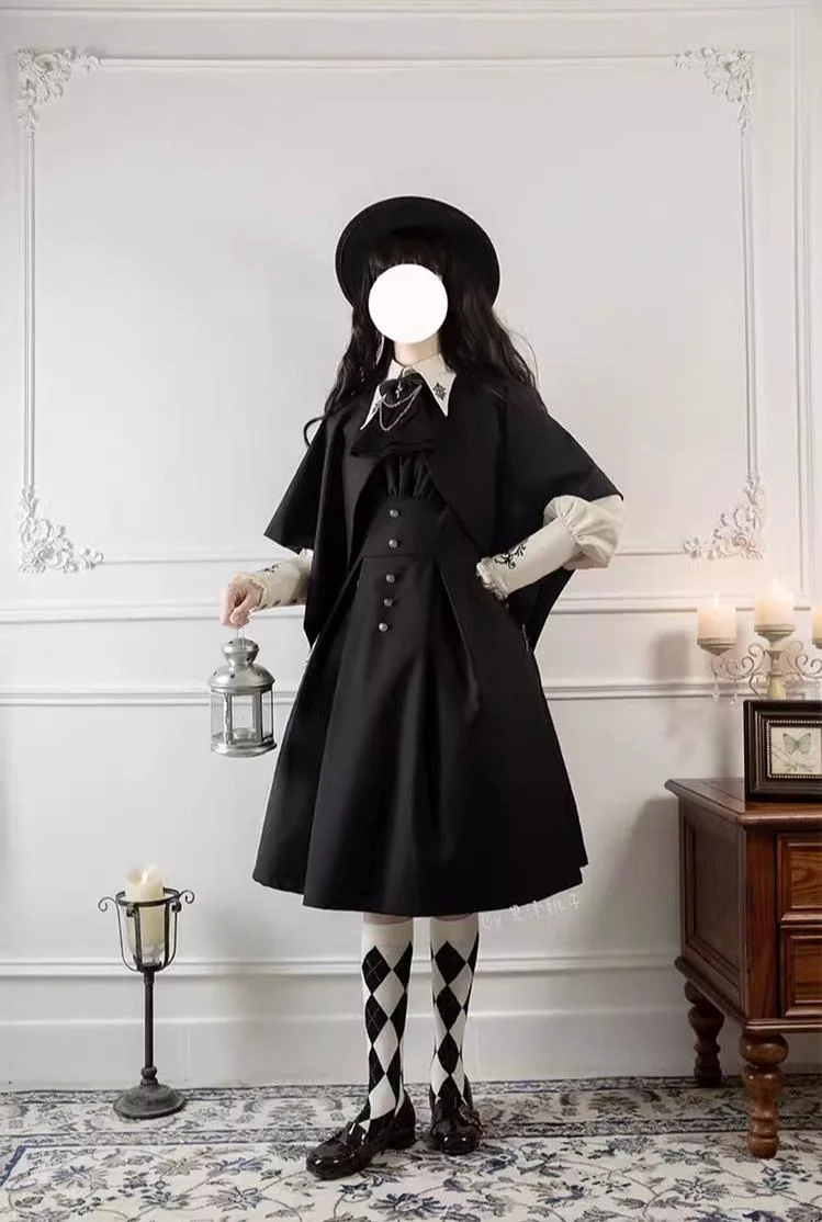 Night Raven Magic - Ouji Lolita Dress Set, Suspender Shorts & Cape - Image 23