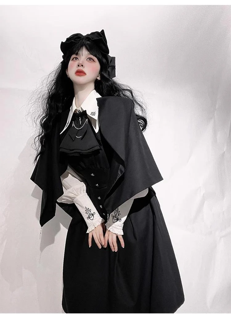 Night Raven Magic - Ouji Lolita Dress Set, Suspender Shorts & Cape - Image 24