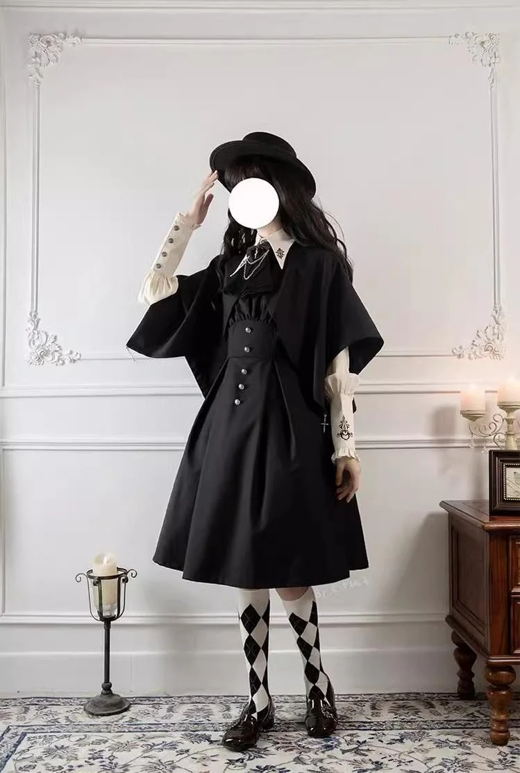 Night Raven Magic - Ouji Lolita Dress Set, Suspender Shorts & Cape - Image 25