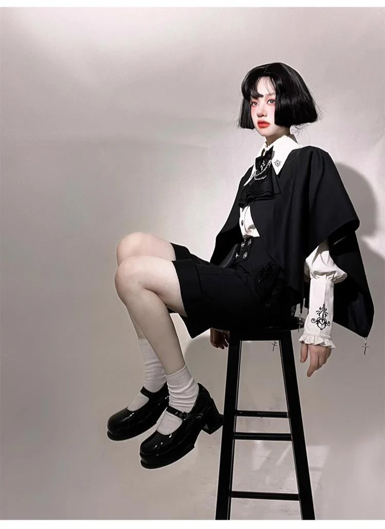 Night Raven Magic - Ouji Lolita Dress Set, Suspender Shorts & Cape - Image 28