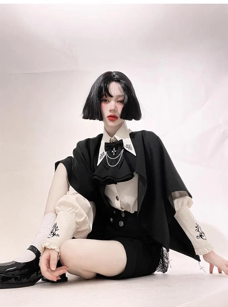 Night Raven Magic - Ouji Lolita Dress Set, Suspender Shorts & Cape - Image 30