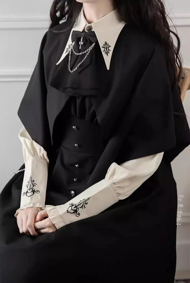 Night Raven Magic - Ouji Lolita Dress Set, Suspender Shorts & Cape - Image 33