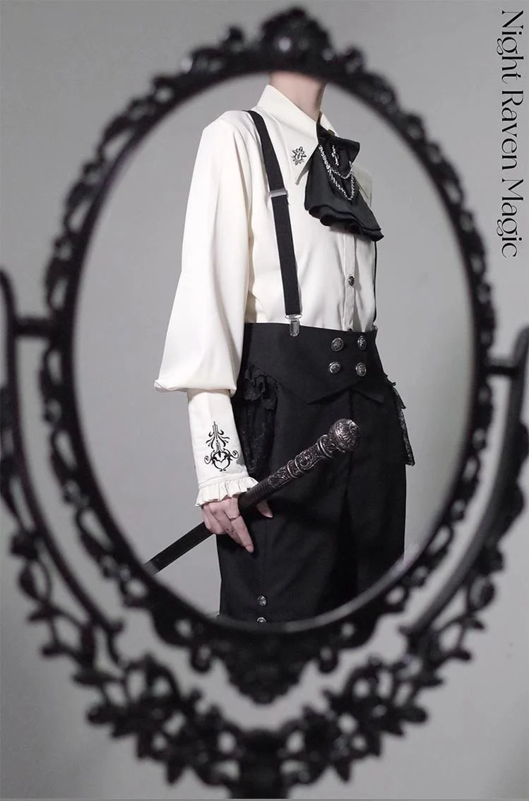 Night Raven Magic - Ouji Lolita Dress Set, Suspender Shorts & Cape - Image 34