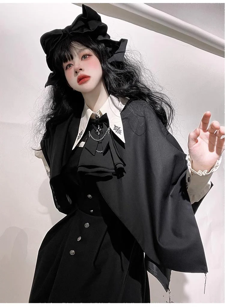 Night Raven Magic - Ouji Lolita Dress Set, Suspender Shorts & Cape - Image 35