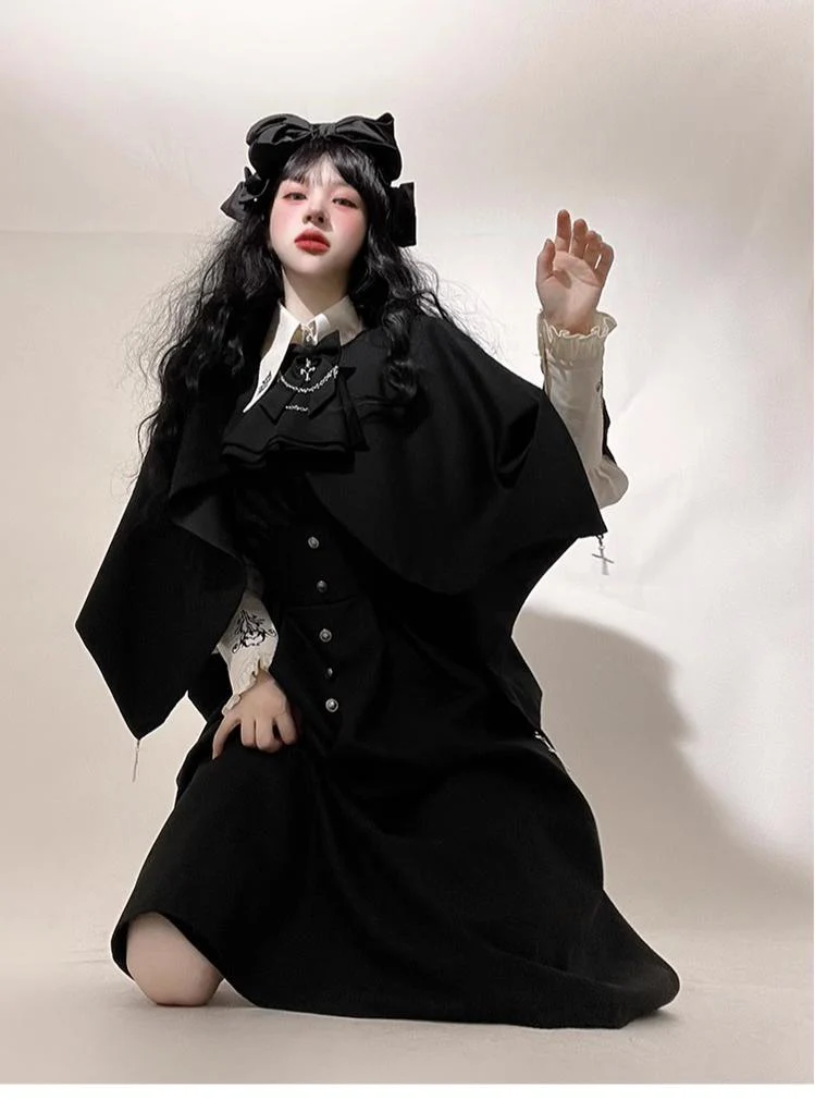 Night Raven Magic - Ouji Lolita Dress Set, Suspender Shorts & Cape - Image 36