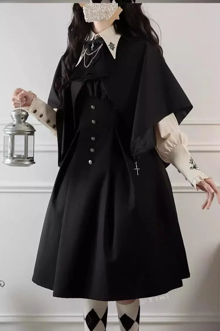 Night Raven Magic - Ouji Lolita Dress Set, Suspender Shorts & Cape - Image 37