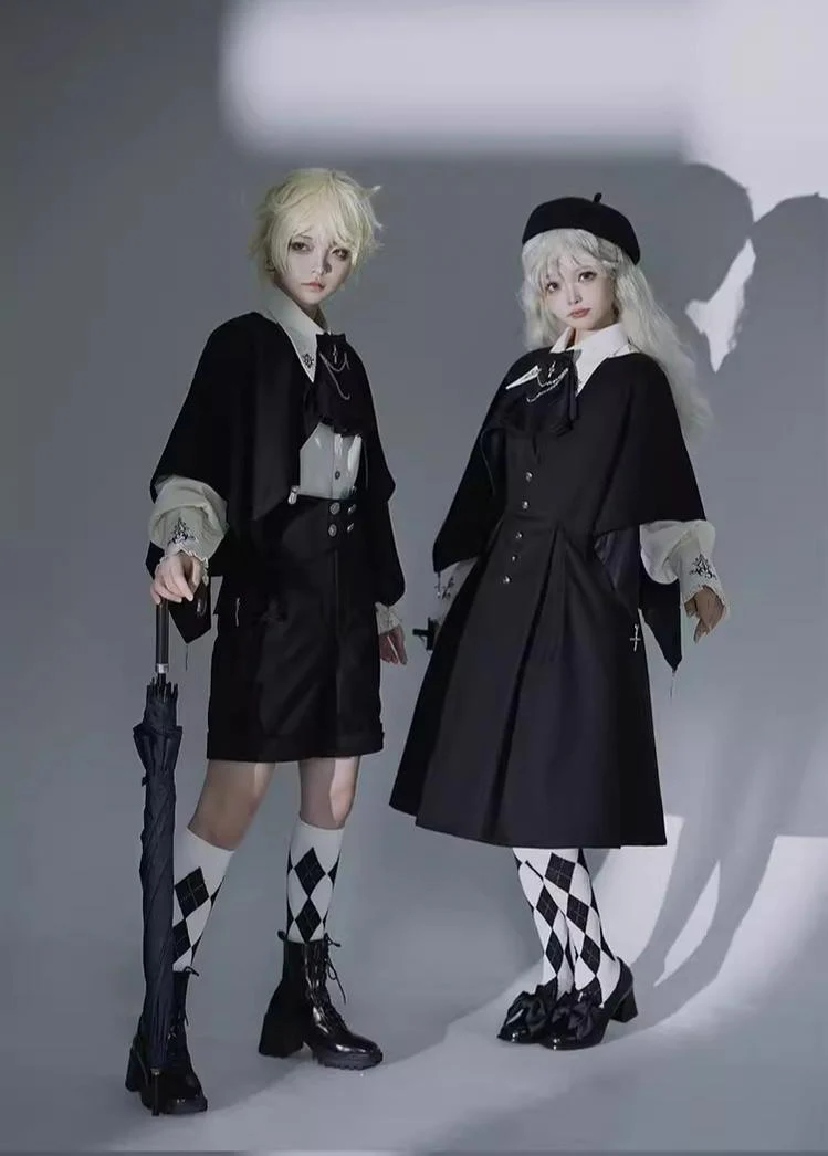 Night Raven Magic - Ouji Lolita Dress Set, Suspender Shorts & Cape - Image 4