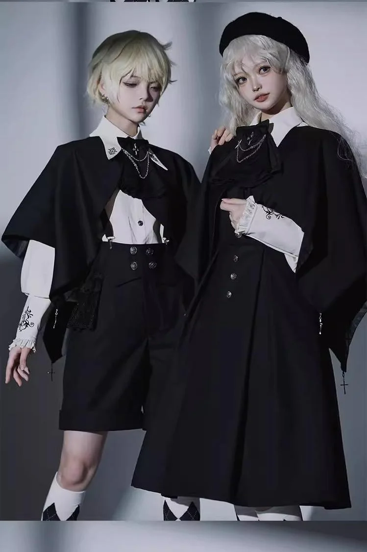 Night Raven Magic - Ouji Lolita Dress Set, Suspender Shorts & Cape - Image 7